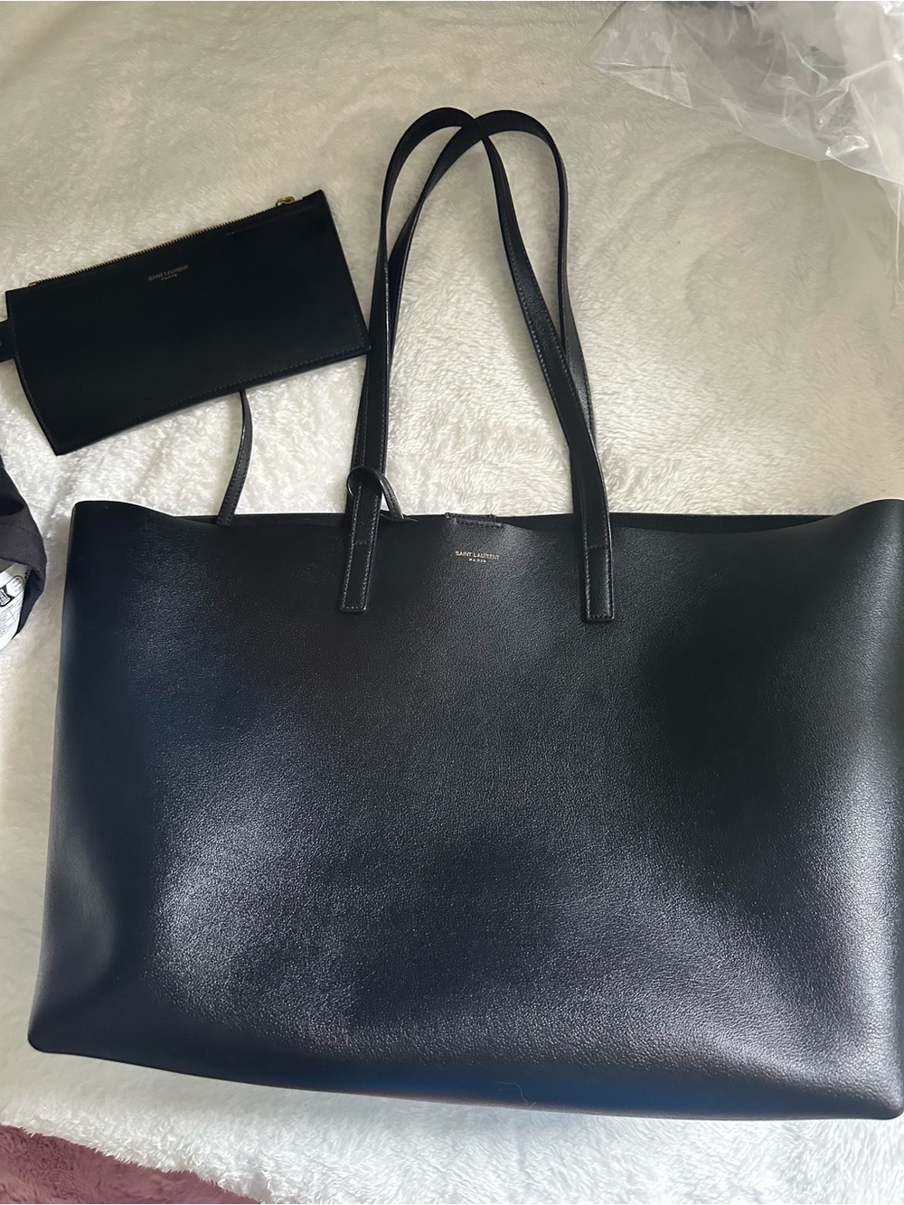 Saint Laurent Black Leather Tote with Removable Zip Pouch and Gold Hardware - Picture 6 of 12